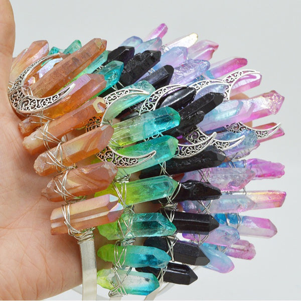 Natural white crystal electroplated rainbow small headband vertical moon accessories crown headband hair accessories