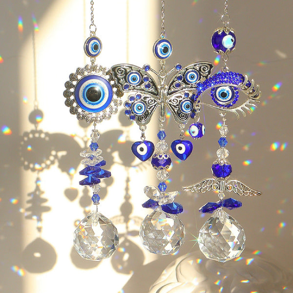 Turkish Evil Eye Crystal Sun Catcher Pendant Light and wind chimes Rainbow garden decoration