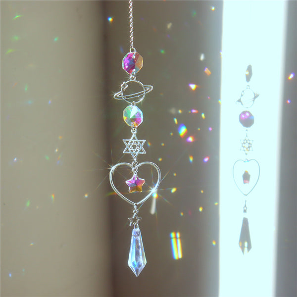 Silver Planet Galaxy Sun Moon Stars Crystal Sun Catcher Pendant Sun Prism Ball Garden decoration